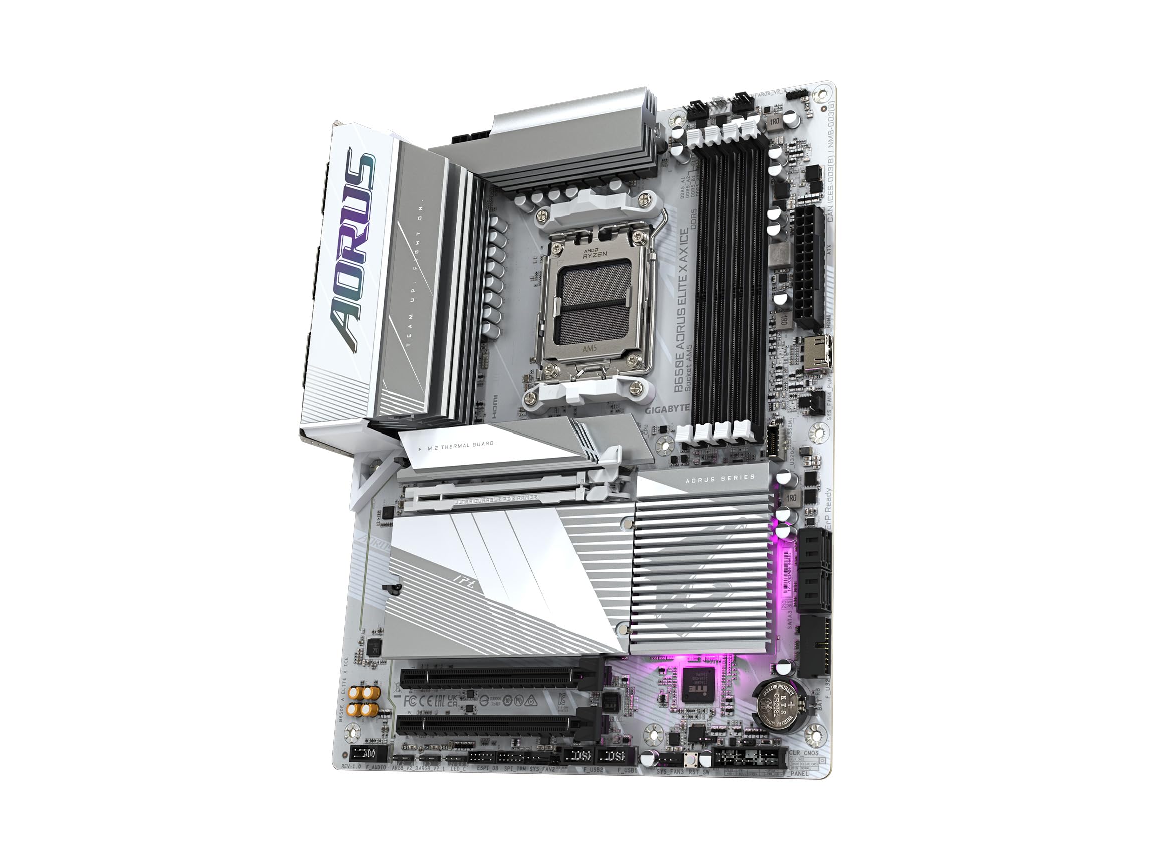 GIGABYTE B650E AORUS Elite X AX ICE AM5 LGA 1718 AMD B650 ATX Motherboard with 5-Year Warranty, DDR5, 3X M.2, PCIe 5.0, USB 3.2 Gen2X2 Type-C, WiFi 6E, 2.5GbE LAN, Q-Flash Plus, EZ-Latch Plus