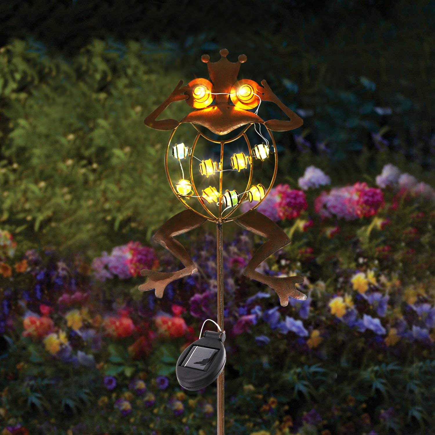 Go2garden Solar Garden Lights, Stake Light Metal Frog Outdoor Decoration, LED Waterproof Landscape Lights for Yard, Lawn Decor (Rustic)