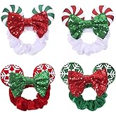 JIAHANG Christmas Velvet Mouse Ear Hair Scrunchies Lollipop Sequins Bow Ponytail Holder Festival Costume Hair Accessories for