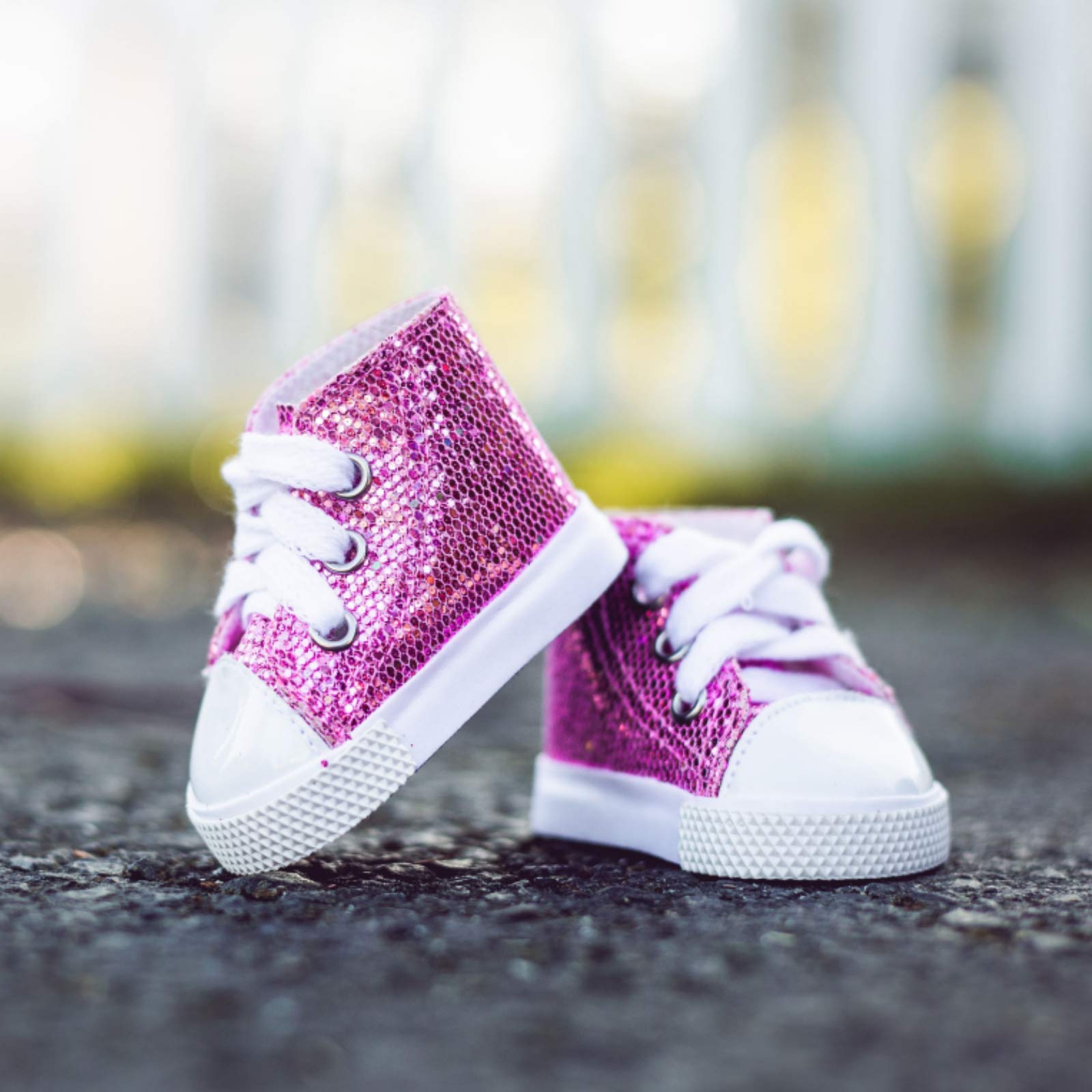The Queen's Treasures 18-inch Doll Clothing Pink Sparkle High Cut Sneakers Complete With Box. Fits any 18-inch American Girl Doll