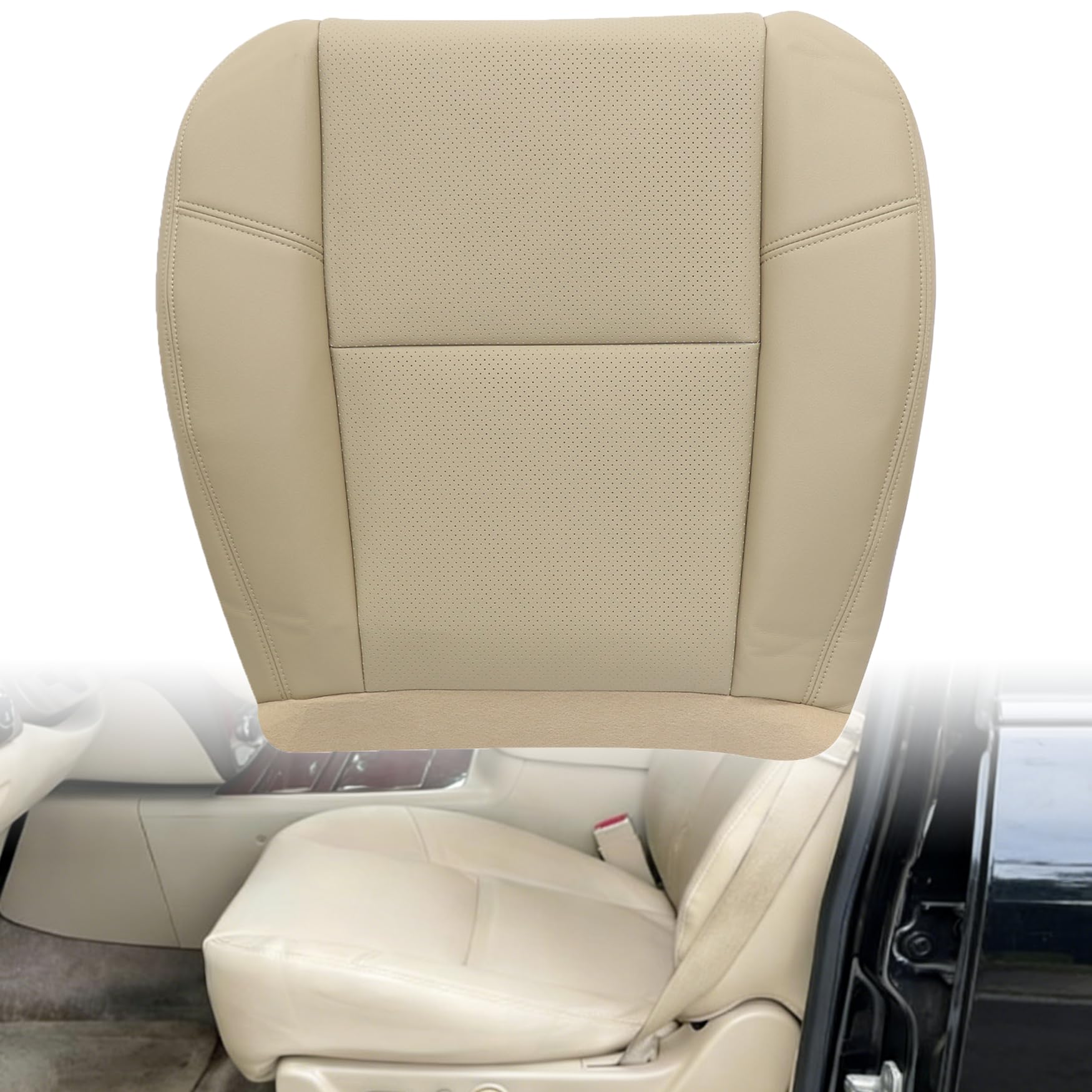 Photo 1 of Priprilod Tan #333 313 Leather Perforated Driver or Passenger Bottom Seat Cover Fit for Chevy Tahoe Suburban GMC Sierra Yukon 2007-2014 Fit for Cadillac Escalade 2009 2010 2011 2012 2013 2014