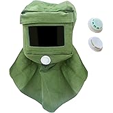 LJZP Sand Blasting Hood Cap, Shawl Cap Sandblaster Mask Anti Wind/Sandblaster Tools with Mask Breathing Valve, Dust Protective Face Mask Neck Protector, Green