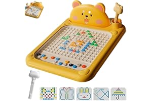 Cartoon Magnetic Drawing Board, Large Magnetic Dots Board for Kids with 70 Beads, Magnet Doodle Board with Pens, Interactive 