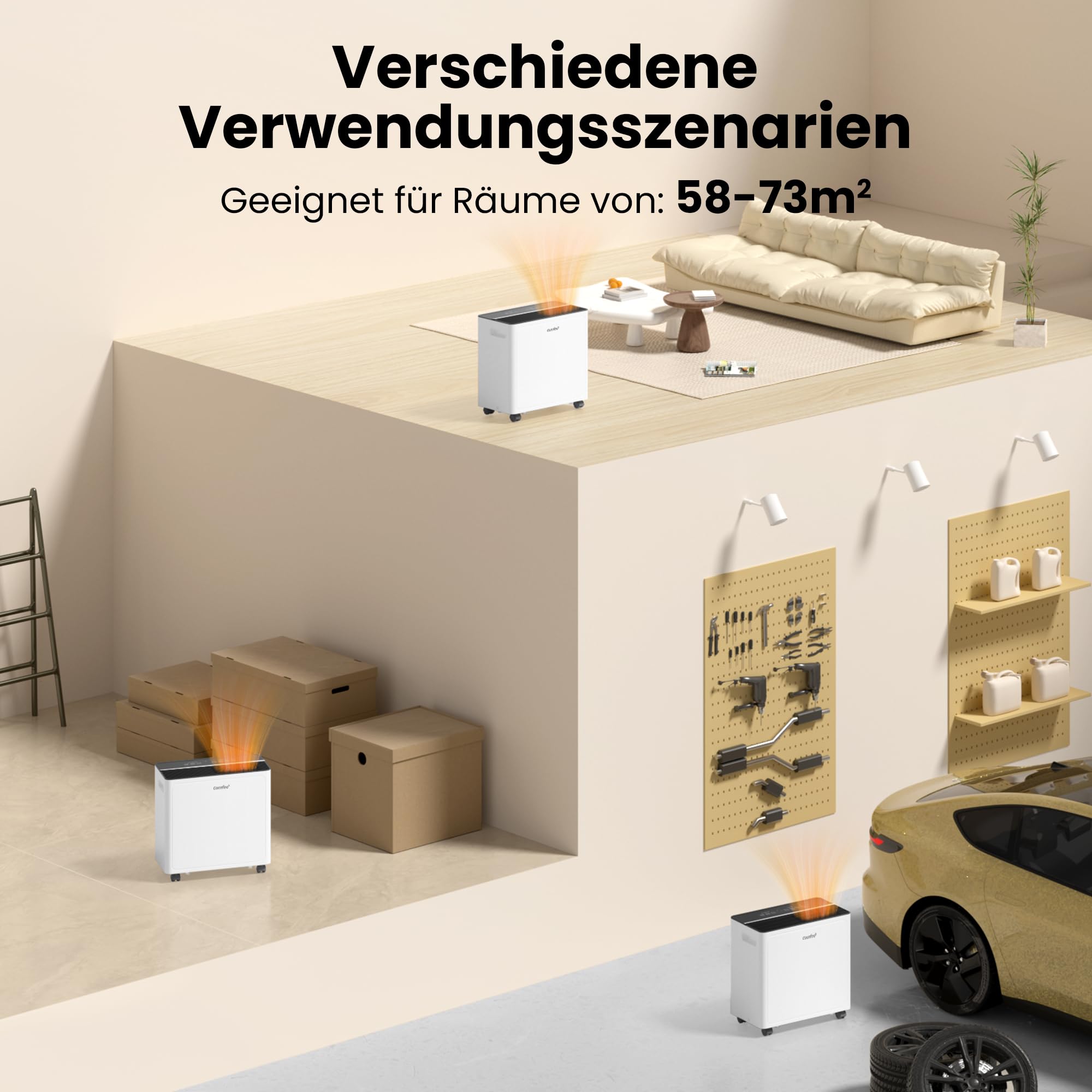 COMFEE CDDAE-30DEN7-QA3 Luftentfeuchter 30L/Tag für bis zu 73㎡, 3-Liter-Tank, drehbare Räder, Trocknungsmodus, Geräuschreduzierung, Automatische Abtauung 8