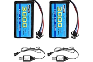 AMZZN 2PCS 7.4V 3000mAh 15C 2S Li-ion Battery with SM-3P Plug and USB Charging Cable for DE43 DE60 9500E 9309E Remote Control