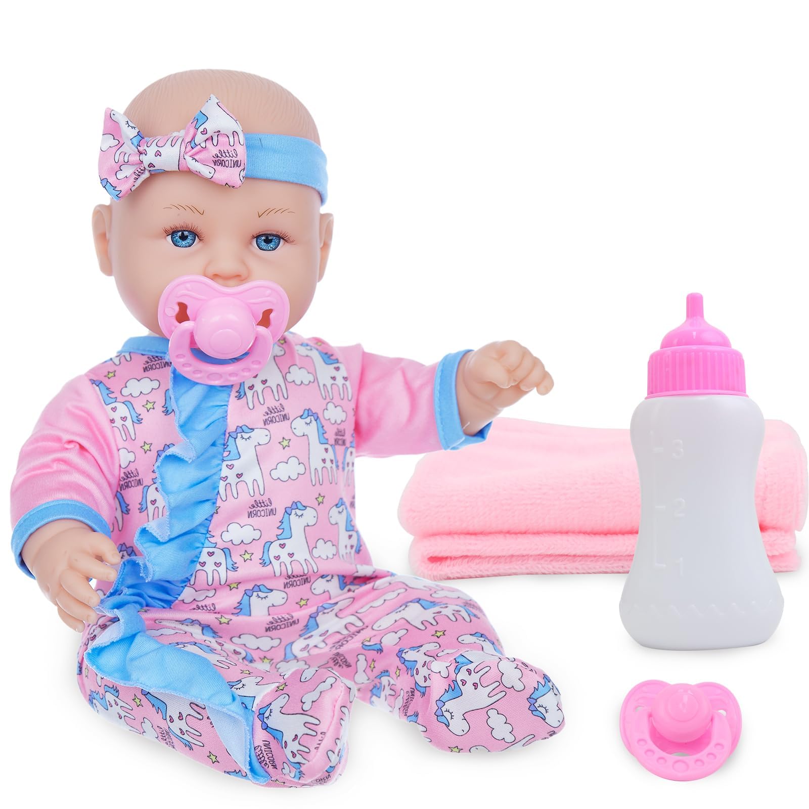 ZITA ELEMENT14 Inch Baby Doll with Clothes and Accessories, Including Reborn Alive Doll, Jumpsuit, Hat, Pacifier, Bottle, Towel for Toddlers Age 3+