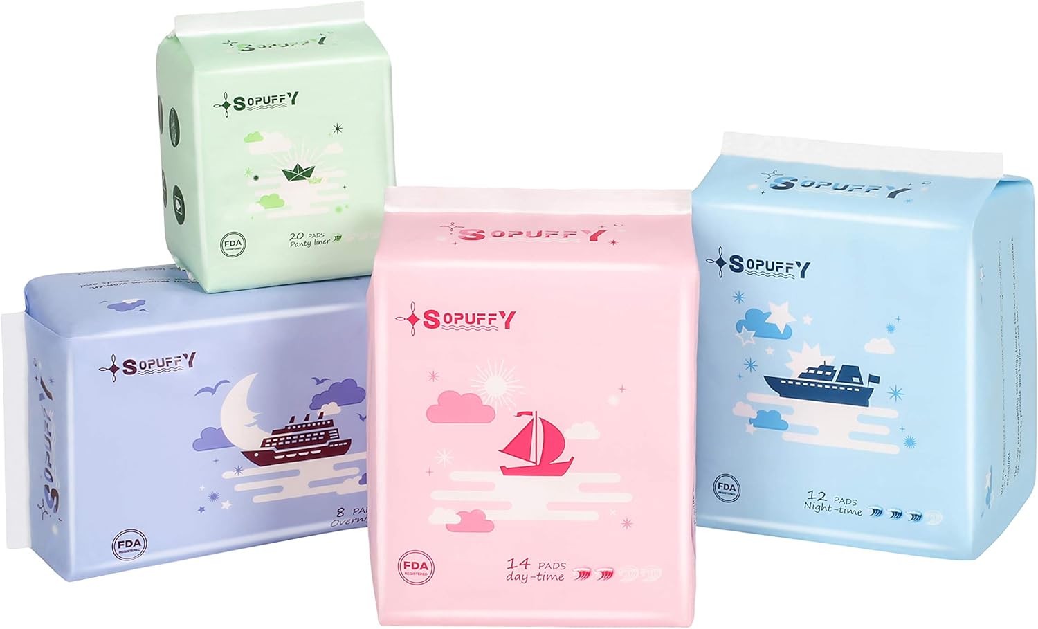 Sopuffy New Technology Fiber Night Time Pads, Ultra Thin Sanitary Napkins with Wings, 12 Count (Pack of 1): Health & Personal Care