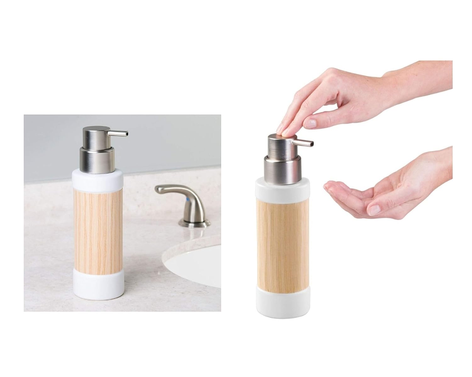 iDesign RealWood Ceramic Refillable Liquid Soap Dispenser for Bathroom