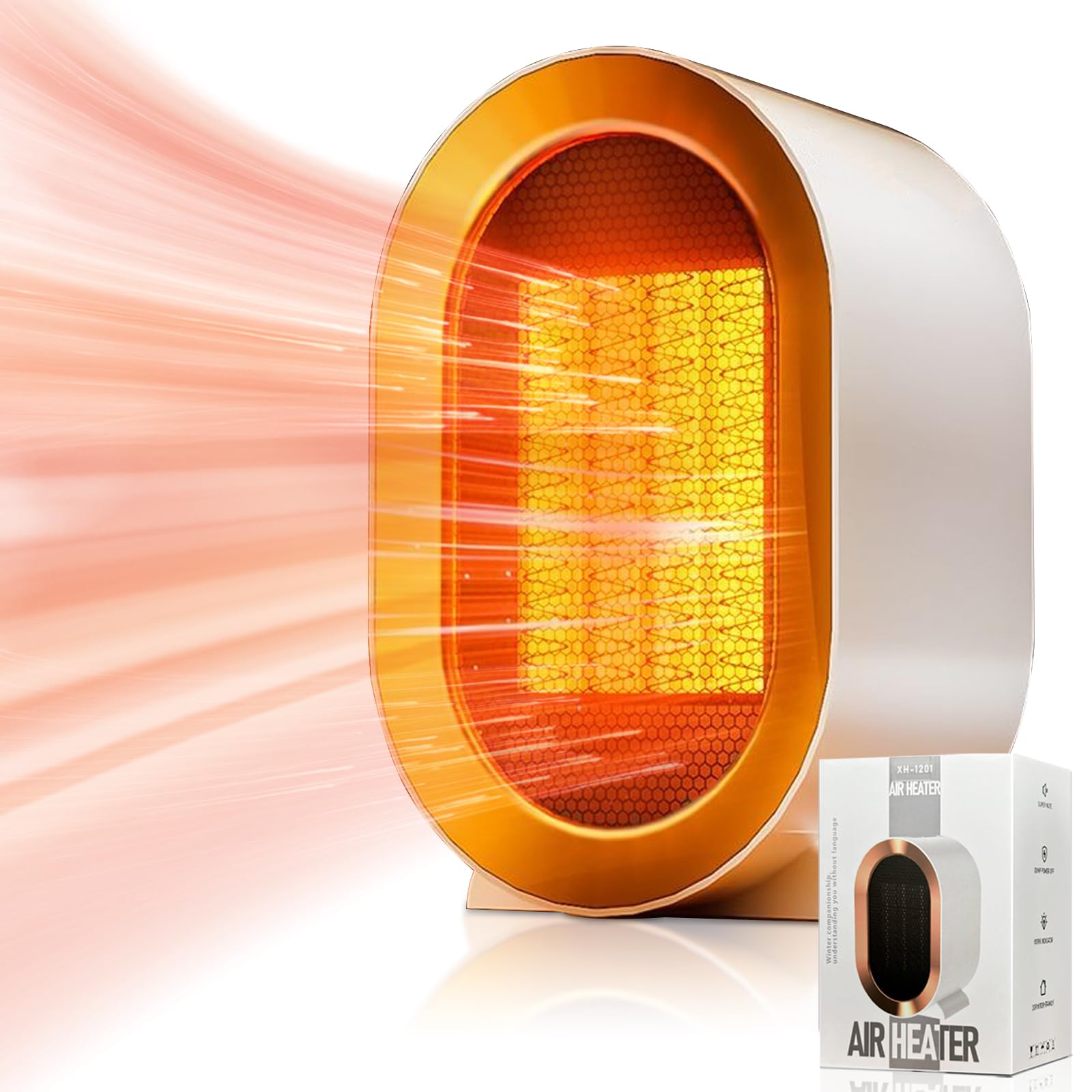 1200W Air Heater Portable Electric Heaters,Ceramic Plug in Heater,Electric Fan Heaters Low Energy Silent,Space Heater Multiple Protection,2 Modes Adjustable Thermostat for Office,Home and Bedroom