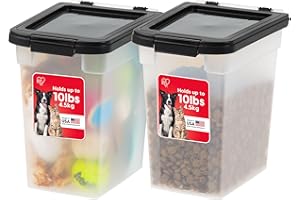 IRIS USA Airtight Dog Food Storage Container, Up to 10 lbs Each, 2 Pack, for Dog Cat Bird and Other Pet Food Storage Bin, Keep Fresh, Translucent Body, BPA Free, Clear/Black