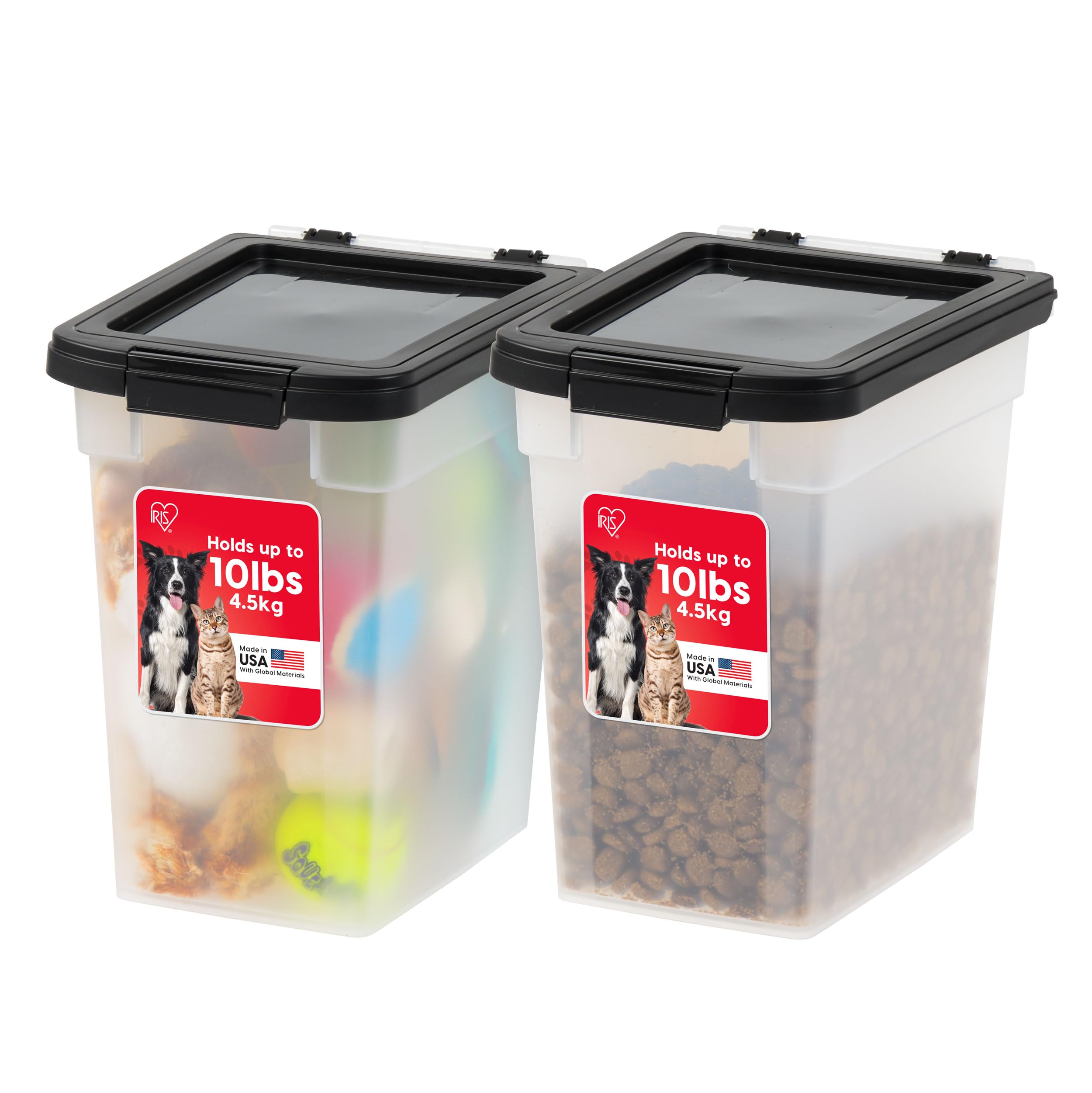 Photo 1 of IRIS USA Airtight Dog Food Storage Container, Up to 10 lbs Each, 2 Pack, for Dog Cat Bird and Other Pet Food Storage Bin, Keep Fresh, Translucent Body, BPA Free, Clear/Black