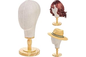Peohud 21 Inch Mannequin Head, Canvas Wig Head Stand with Detachable Wood Stand, Linen Hat Display Model Head for Caps, Headdress, Wig Making
