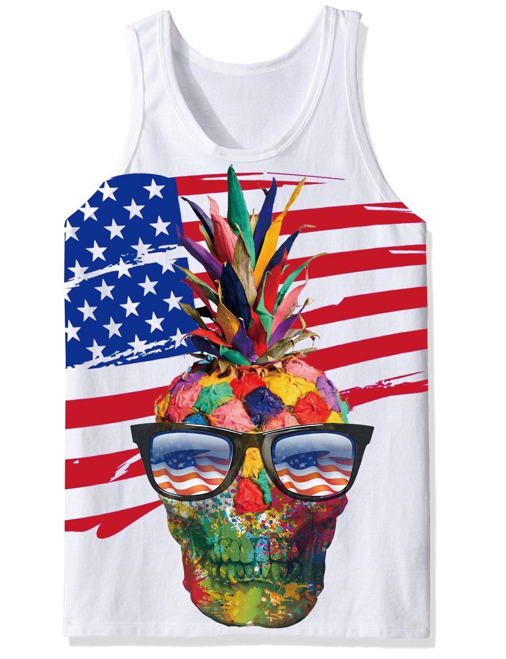 Goodstoworld Summer 3D Funny American Flag Digital Printed Sleeveless Tees Cool Tank Tops for Men