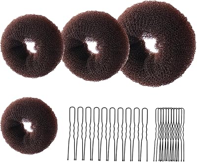 YHQZ 4 Pcs Brown Ring Donut Bun Shaper Set w/ 20 Hair Pins Kids Women