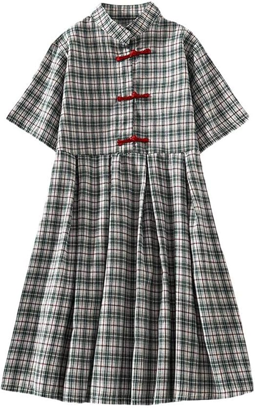 Amazon Co Jp グードコ レディース 学院風 ワンピース かわいい 夏 半袖 マリンセーラー シャツ フレアスカート チェック柄 Aライン デートかわいい カーキf 服 ファッション小物