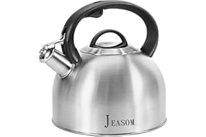 Jeasom Tea Kettle Stovetop - Food Grade Stainless Steel Whistling Tea Pot with Ergonomic Handle, Unique Button Control Kettle Outlet, Can Be Used in the Kitchen or Camping, 3.1 Q/3L