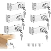 KEJJNYER 6 Packs Silver 2.5 Inch Keyed Hasp Locks, Heavy Duty | Cabinet Door Locks with Key, Twist Knob, Metal Locking Hasp for Small Door