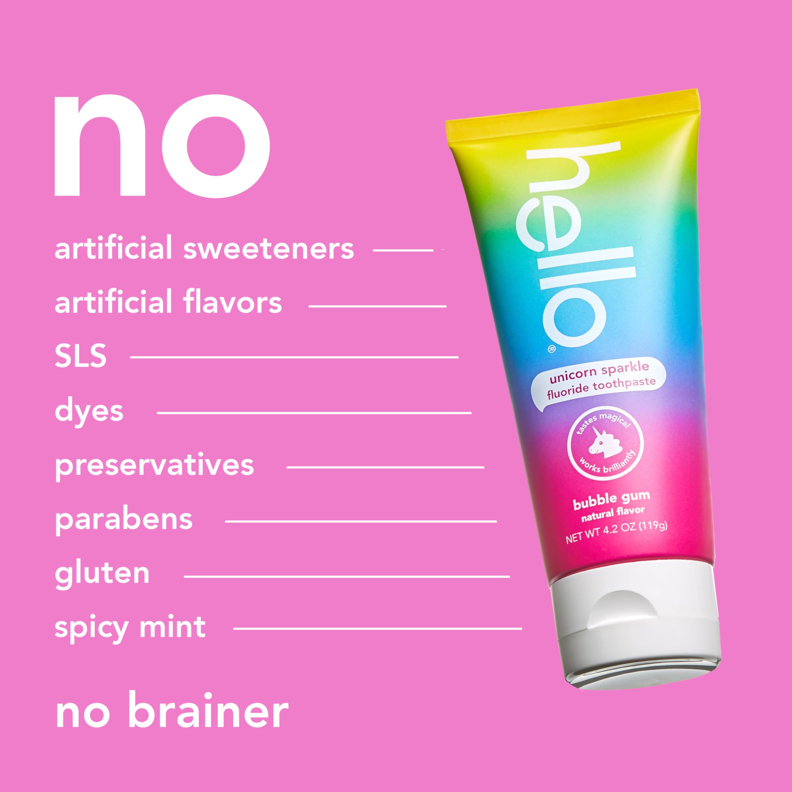 Hello Unicorn Sparkle Kids Toothpaste with Fluoride, Bubble Gum Toothpaste, 4.2 Oz Tube (Pack of 3)