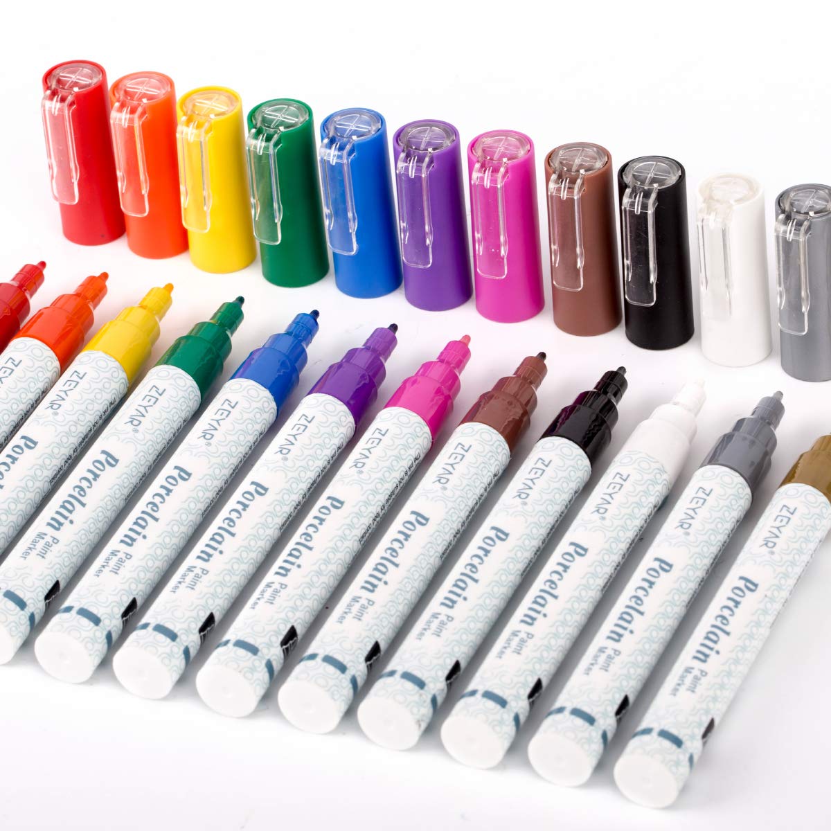 ZEYAR Acrylic Paint Pens for Porcelain, Professional Ceramic Drawing, 12 colors Water-based, Fine Point, Water and Fade Resistant, DIY on Mugs and other Ceramics for Permanent Collection