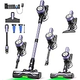 Cordless Vacuum Cleaner, 46KPa/500W Stick Vacuum with 55 Mins Runtime, Self-Standing Vacuum Cleaner for Home, LED Display, Anti-Tangle Brush, Rechargeable Vacuum for Hardwood Floor, Pet Hair (Purple)