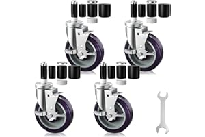OK5STAR 5 Inch Expanding Stem Caster Wheels Set of 4 for Table Legs, Expandable Stem Caster All with Brake Fit 7/8", 1", 1-1/2" and 1-5/8" Inner Diameter Tube Leg Adapter Caster