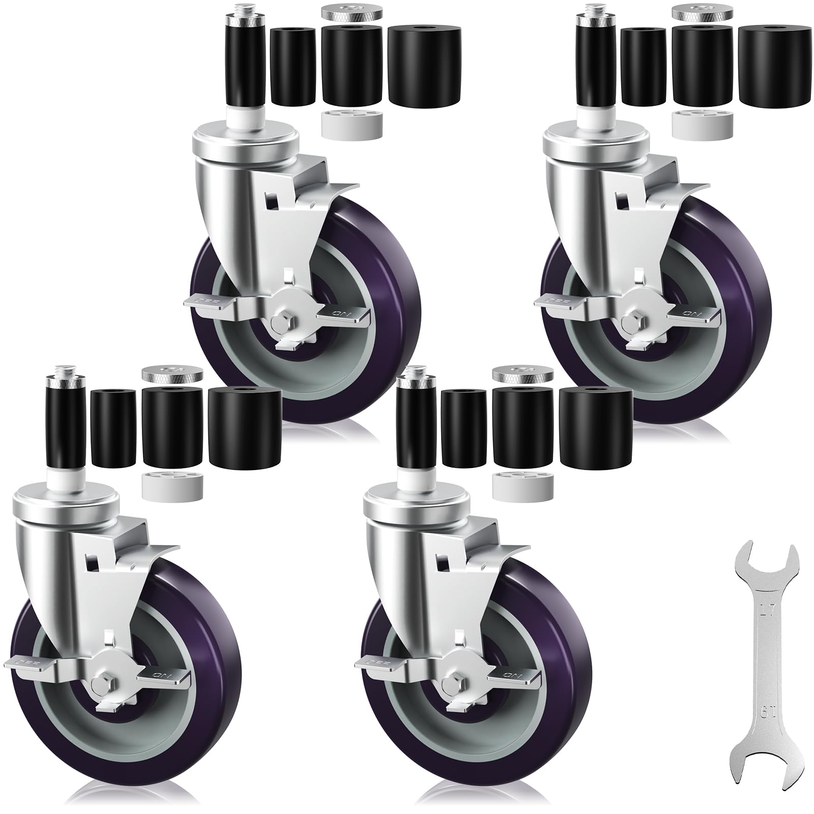 Photo 1 of OK5STAR 5 Inch Expanding Stem Caster Wheels Set of 4 for Table Legs, Expandable Stem Caster All with Brake Fit 7/8", 1", 1-1/2" and 1-5/8" Inner Diameter Tube Leg Adapter Caster