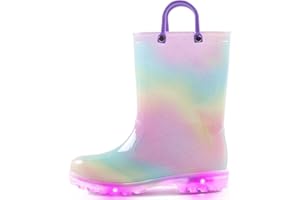 K KomForme Toddler Light Up Rain Boots for Girls Boys Waterproof Rain Boots with Handles Outdoors