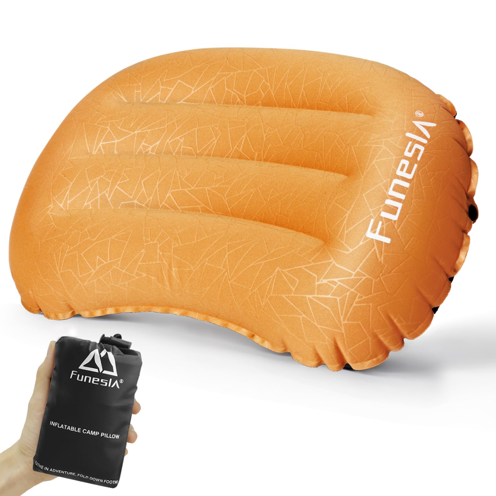 Funesla Camping Pillow for Adults Kids, Inflatable Pillow for Camping, Anti-Slip Compact Inflatable Travel Pillows Ultralight Blow Up Pillows for Fishing, Backpacking, Beach-Ultra 2.0 Orange
