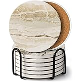 LlFVER Coasters Set of 8, Absorbent Drink Coaster with Holder, Marble Style Ceramic Stone Coasters for Drinks Coffee Tabletop Protection, Modern Furniture Coaster for Home Decor House Warming Gifts