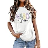 Fat Tuesday Shirt Women Mardi Gras Carnival Tshirts New Orleans Outfits Tuesday Party Short Sleeve Tee Tops