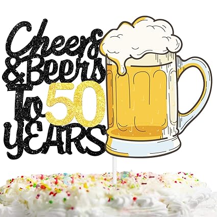 50th Cheers Beers Happy Birthday Cake Topper Gold Glitter Beer Mug For Cheers Beers To 50 Years Theme Decor Anniversary Birthday Party Decorations Supplies Amazon Com Grocery Gourmet Food