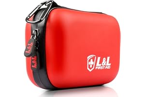 L&L FIRST AID First Aid Kit for Travel, Car & Emergency Survival - Compact Waterproof Medical Supplies with Trauma Bandages,Burn Gel & Fever Cooling Patch, Portable for Camping,Hiking,Hunting,Sports,Dorm,Boat (Red)