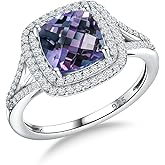 RANDES Birthstone Rings for Women 925 Sterling Silver Created Gemstone Cubic Zirconia Ring Heart/Pear/Round/Cushion/Emerald/Oval Engagement Double Halo Ring Size 6 to 10