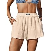 CUPSHE Women's Casual Shorts Cotton High Rise Beach Cover Ups Summer Shorts with Pockets