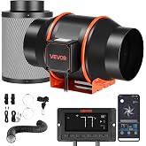 VEVOR Inline Duct Fan Kit Carbon Filter, 402 CFM 6 inch EC Motor Exhaust Ventilation Fan with 10-Speed, PWM Controller, App Control, Timer, Cooling System for Grow Tent, Indoor Gardening, Hydroponics