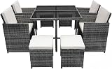 Panana 8 Seater Rattan Garden Dining Set with Table Chairs Stools view 1