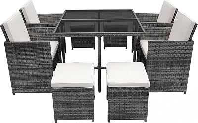 Panana 8 Seater Rattan Garden Dining Set with Table Chairs Stools