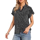 Allegra K Short Sleeve Blouses for Women Business Casual Polka Dots Print V Neck Work Office Tops