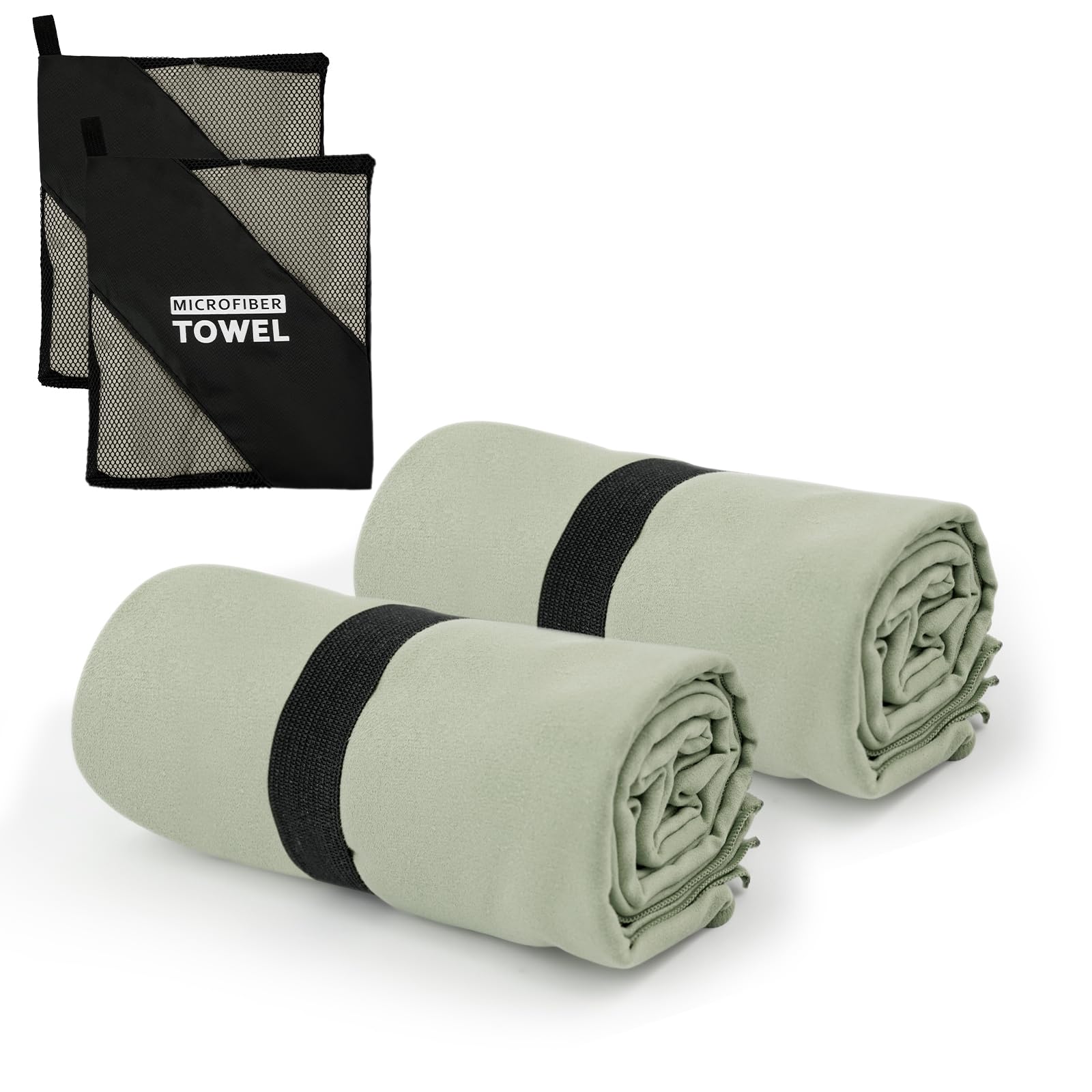 Yaozoon Camping Towel S Size Lightweight Microfiber Fast Drying for Travel Face Hand Neck Body Sweat Towels(Army Green, 2 Pack S)