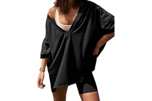 TAQCUX 2 Two Piece Outfits for Women Summer Oversized Workout V Neck T Shirts Biker Shorts Matching Sets