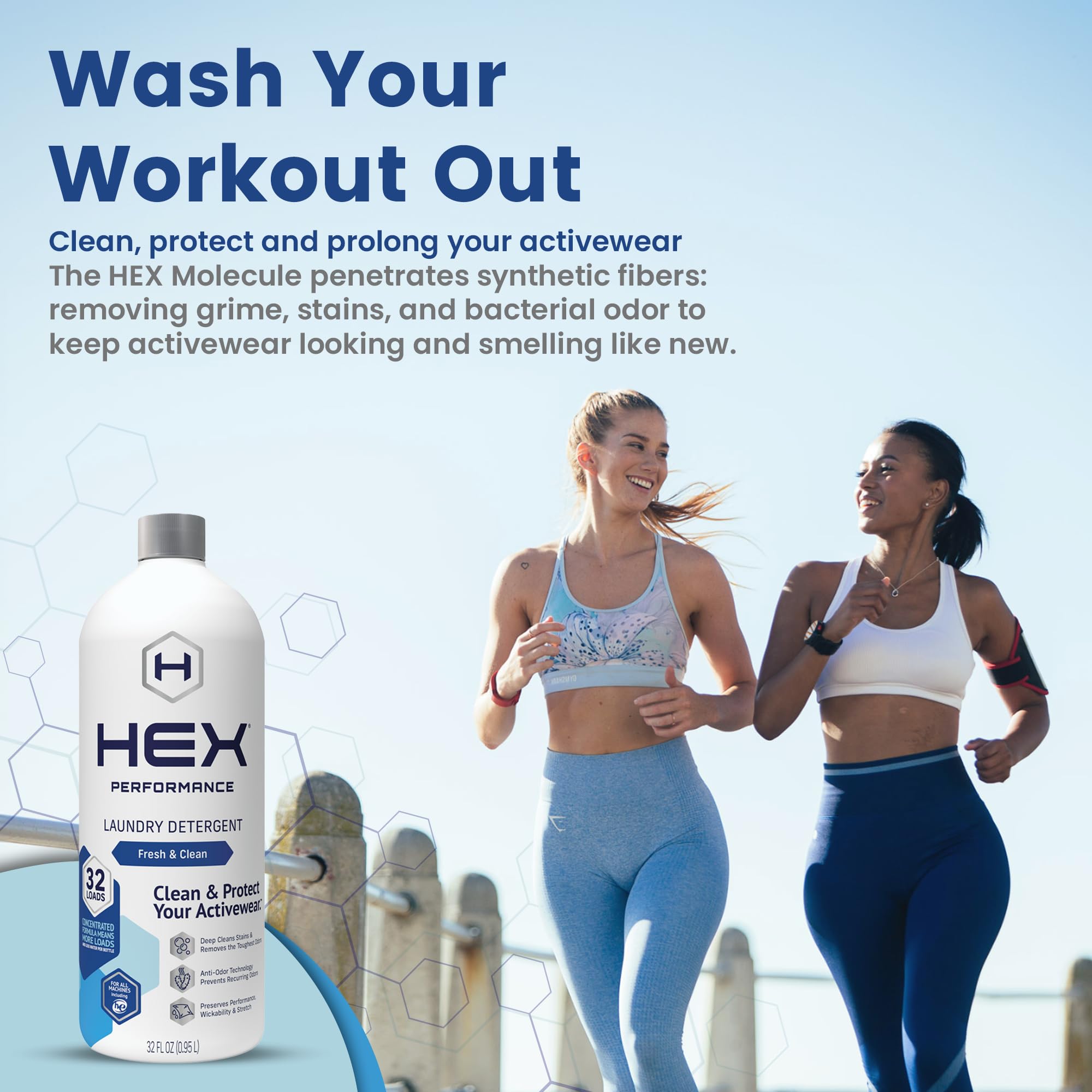 HEX Performance Laundry Detergent, Fresh & Clean, 64 Loads (Pack of 2) - Designed for Activewear, Eco-Friendly, Concentrated Formula