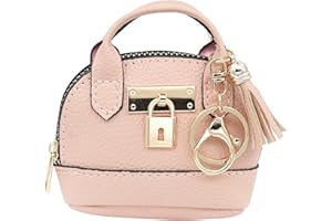 Zitokin Mini Tote Purse Keychain, Cute Tote Bag Coin Purse Keychain, Mini Backpack Keychain Wallet PU Leather (Pink)