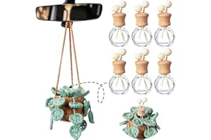 Leelosp 7 Pcs Crochet Hanging Car Air Freshener with Empty Refillable Essential Oil Diffuser Bottle Clip Knitted Potted Handmade Cute Car Interior Charm Ornament Decor Gift(10 ML,Leaves)