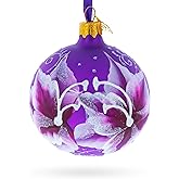 Purple Lily Blossoms Glass Ball Christmas Ornament 3.25 Inches