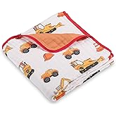 LollyBanks Muslin Baby Quilt, 6-Layer 100% Cotton Baby Blanket 47”x47”, Soft, Lightweight and Breathable Muslin Quilt for Infants and Toddlers, Cozy Crib Blanket for Boys (Construction Print)