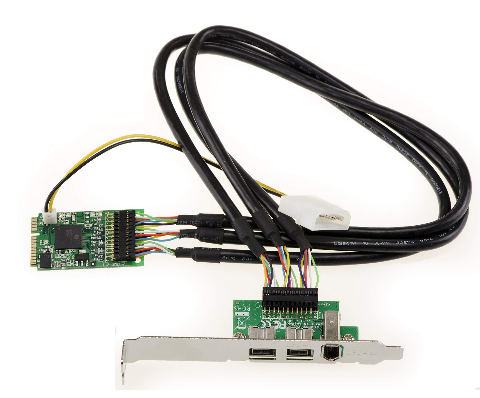 KALEA-INFORMATIQUE Mini PCIe Firewire 800 and 400 IEEE1394A and IEEE1394B controller card on mPCIe port with 2+1 outputs and TI chipset