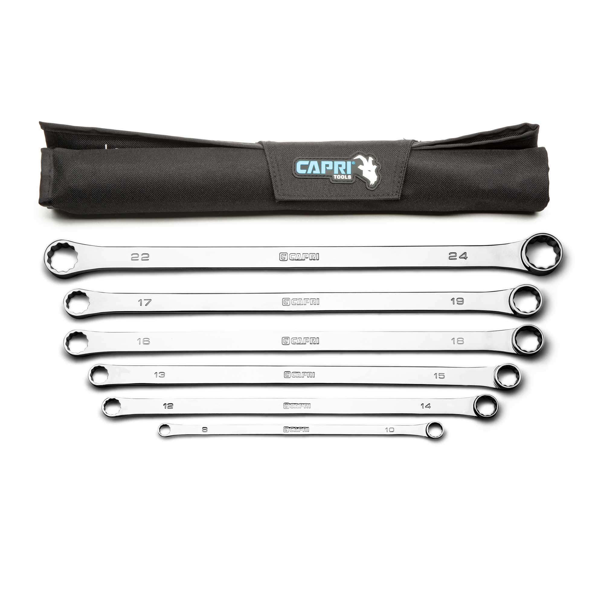 Capri Tools 0 Degree Offset Extra Long Box End Wrench Set (6-Piece Metric (8-24 mm) / Storage Pouch) (CP11800-6MPK-JP)