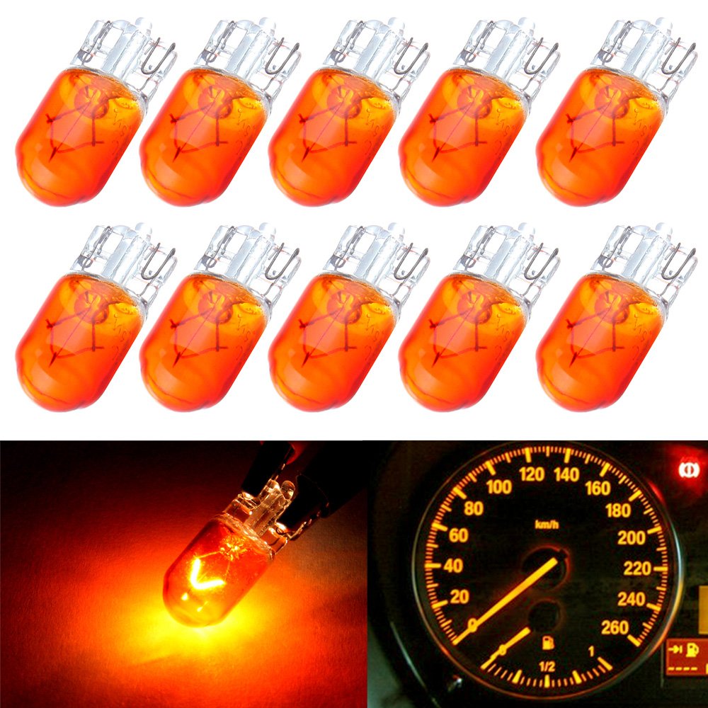 cciyu 10 Pack T10 168 194 W5W Orange/Yellow Halogen Light Bulb Instrument Cluster Gauge Dash Lamp