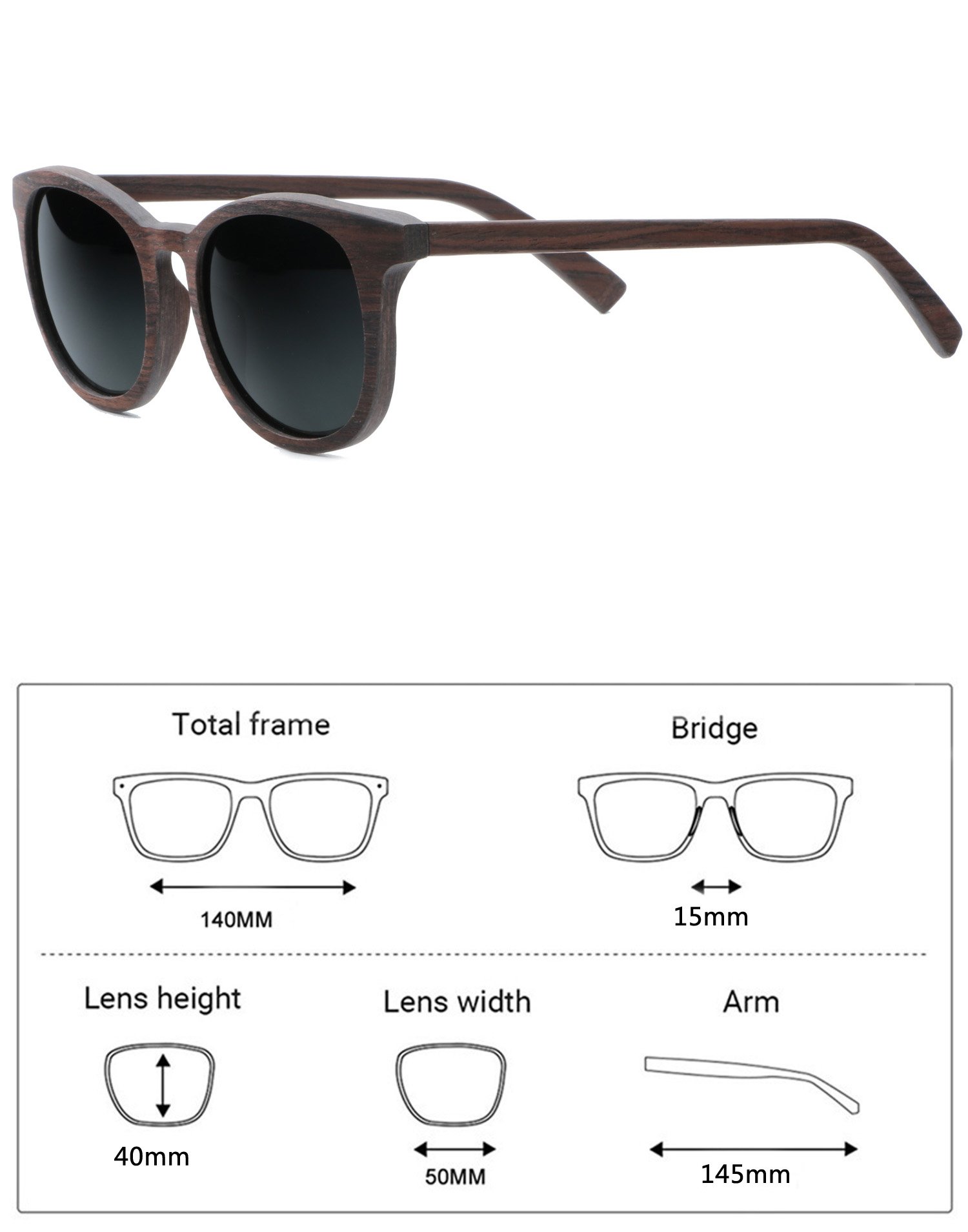 Ablibi Women Men Wood Bamboo Sunglasses Vintage Luxury Brand Designer Polarized Sun Glasses (walnut, black)