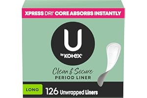 U by Kotex Panty Liners, Clean & Secure, Light Absorbency, Long Length, 126 Count (Packaging May Vary)